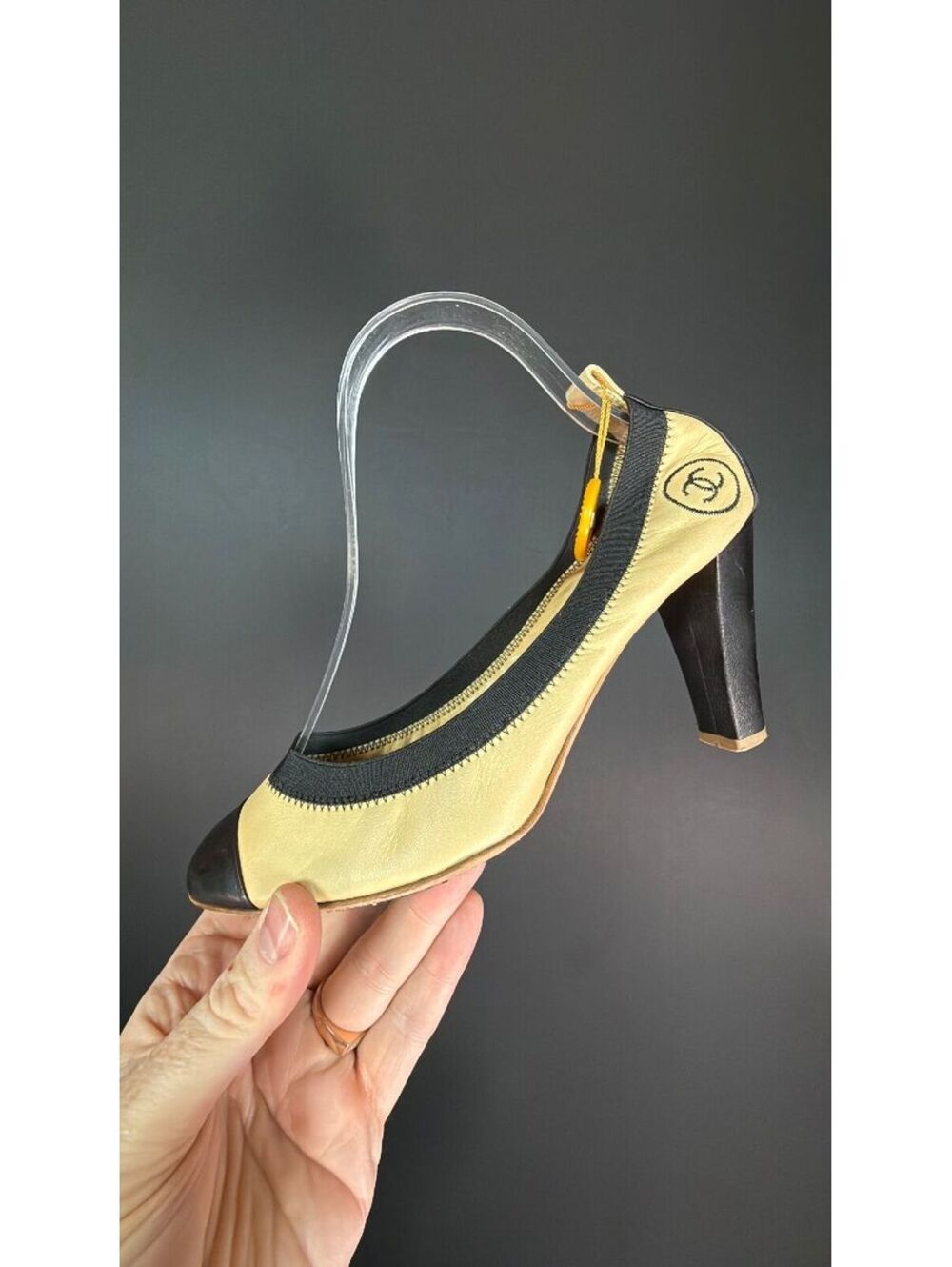 Chanel Cream & Black CC Vintage Heels Size 38.5